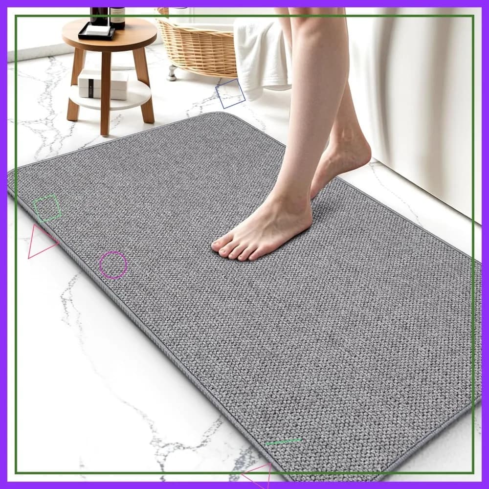 Tappetino da bagno ultra sottile 24x36 pollici, supporto in gomma antiscivolo, assorbente ad asciugatura rapida lavabile in lavatrice grigio