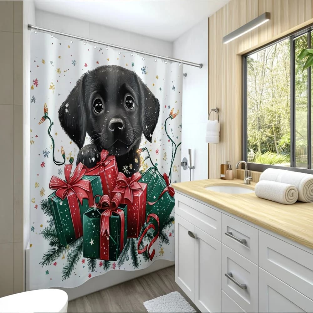 Tenda da doccia stampata per cani natalizi Suige Home, tessuto in poliestere, lavabile in lavatrice
