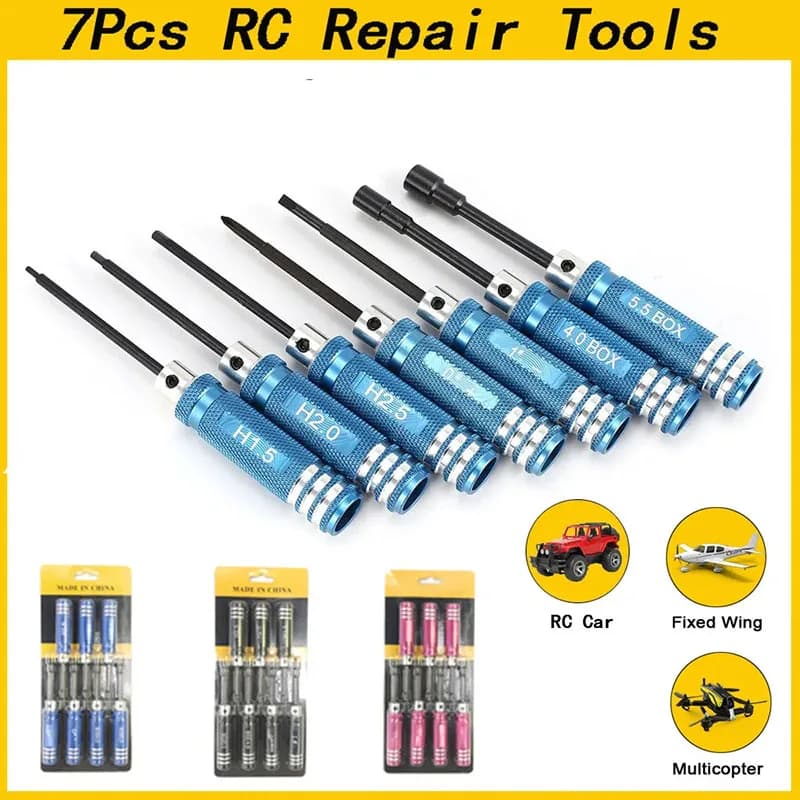 7Pcs 1.5 2.0 2.5mm RC Hex Driver Set Metal Screwdriver Tool Hex RC Repair Tools Kit RC Hexagon Wrench Repair Tools for FPV Drone