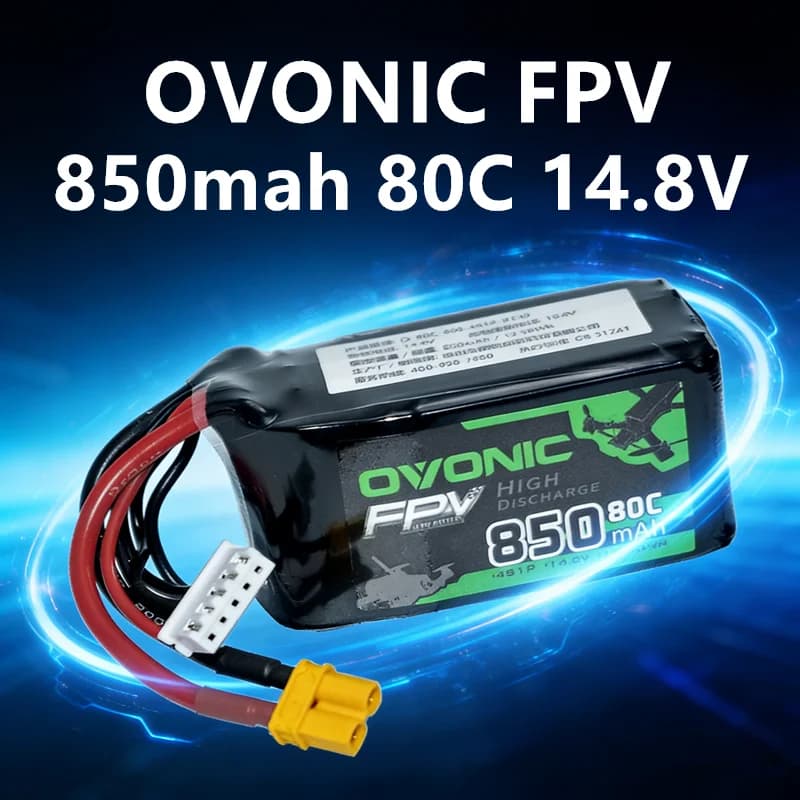 Batteria LiPo OVONIC 4S 14.8V 850mAh 80C per Elicottero RC, Quadricottero, Drone da Corsa FPV con Connettore XT30, Batteria 4S