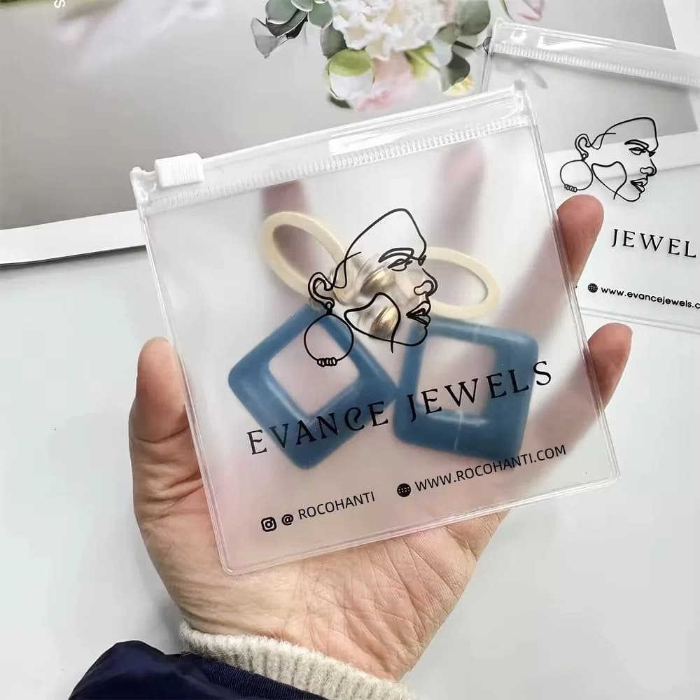 100PCS Custom Jewelry Packaging Plastic Bags with Logos, Pvc Clear/frosted Jewelry Pouch, Small Zipper Bag for Big Earrings