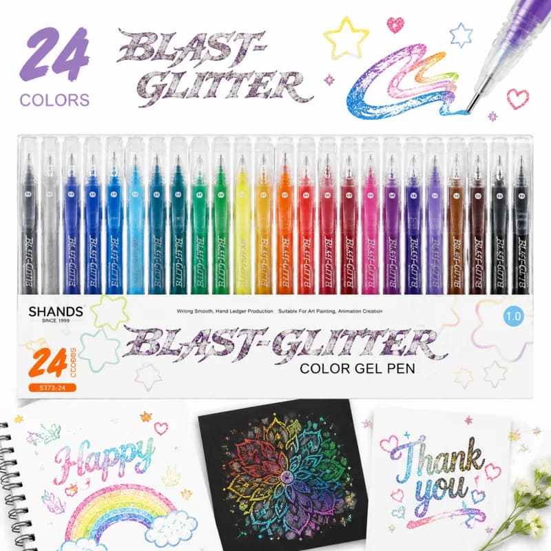12/24 Glitter Gel Pens, Smooth Ink Fine Tip Sparkle Pens for Journaling, Coloring, Drawing, Notes, Cards & Scrapbooking