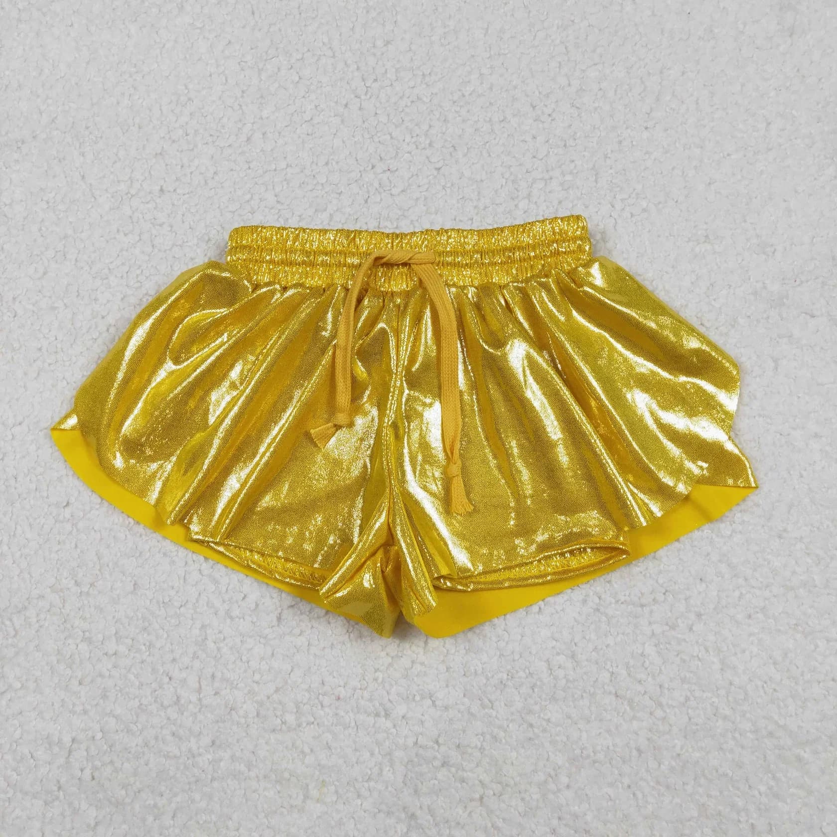 Vendita all'ingrosso neonate bambini pantaloncini in pelle elastico in vita con volant fondo ragazze bambini bambino boutique abbigliamento giallo