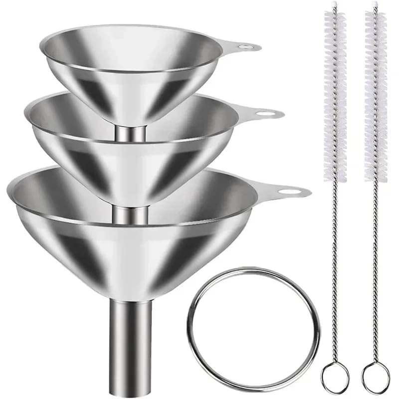 Set di Imbuti in Acciaio Inox per Cucina, 5 Pezzi Imbuti in Metallo per Alimenti - Multi-Misura per Bottiglie, Olio, Spezie, Facili da Pulire