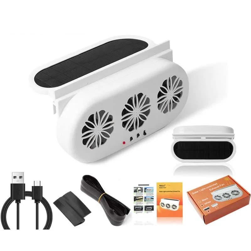Ventilatore per Auto con Ricarica Solare e USB, Piccolo Ventilatore Elettrico per Circolazione dell'Aria e Raffreddamento Interno dell'Auto