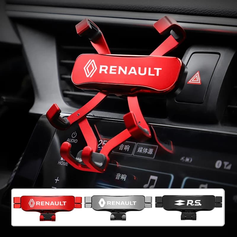 Supporto per telefono da auto in lega di zinco con clip per montaggio su bocchetta dell'aria per Renault RS Clio Megane 2 3 4 Captur Trafic Twingo Scenic 2 Kadjar