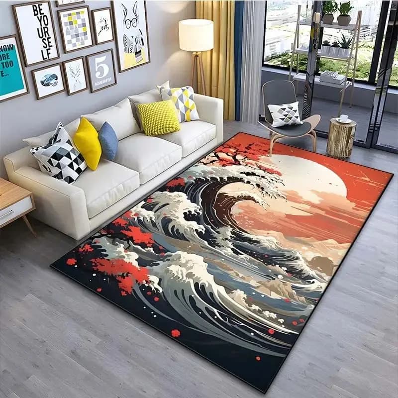 VIKAMA Japanese style Ukiyo-e entrance carpet Kanagawa Surf Balcony Kitchen Living room Bedroom Mat