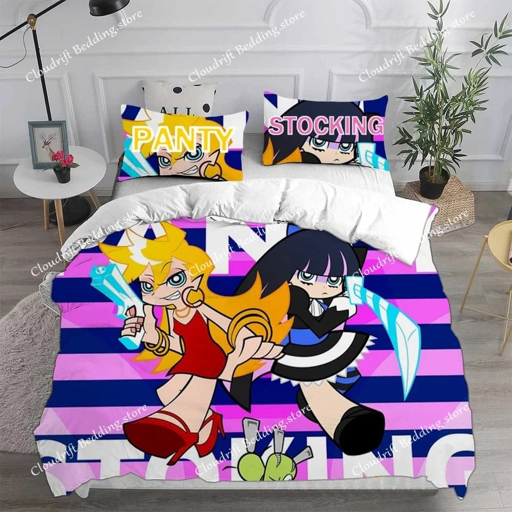 Anime Panty Stocking With Garterbelt Theme Bedding Set - Comforter Duvet Cover Pillow Case For Kids & Adults