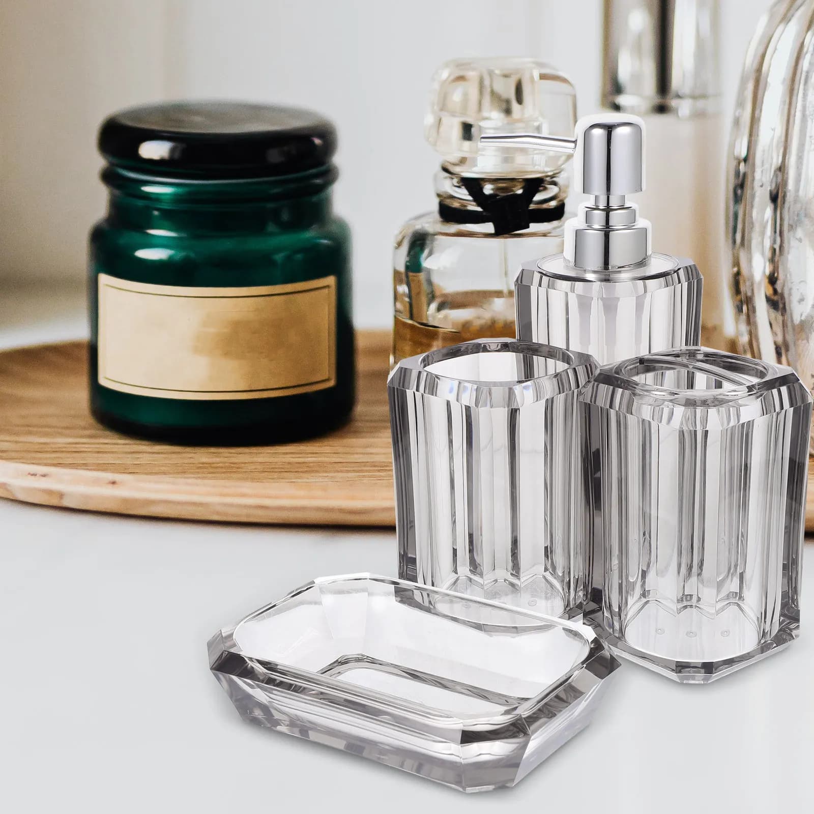 1 set di accessori per il bagno, set multifunzionale per il bagno, portaspazzolino ricaricabile, dispenser per sapone, portasapone