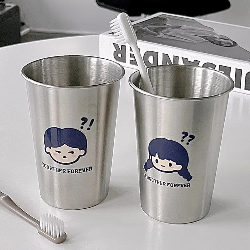 1Pc Cute Cartoon Boy Girl Coppie Tazze per spazzolatura in acciaio inossidabile Addensato Anti-goccia Collutorio Tazza Spazzolino Porta dentifricio