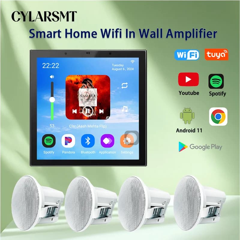 86N Tuya Smart Home Set Android 11 WiFi Bluetooth Music Player Home Theater Cinema Digital Stereo Audio Music Wall Amplifier