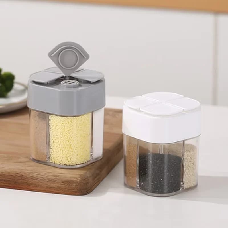 Contenitori per spezie da campeggio 4 in 1 in plastica con coperchio sigillato, kit da viaggio per spezie e condimenti per cucinare