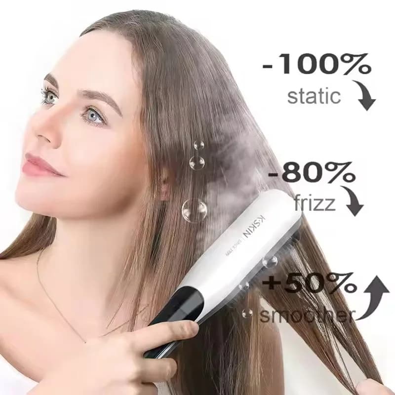 Piastra per Capelli Portatile con Riscaldamento Rapido PTC, Pettine Elettrico con Vapore e Spray Nano, Spazzola Lisciante