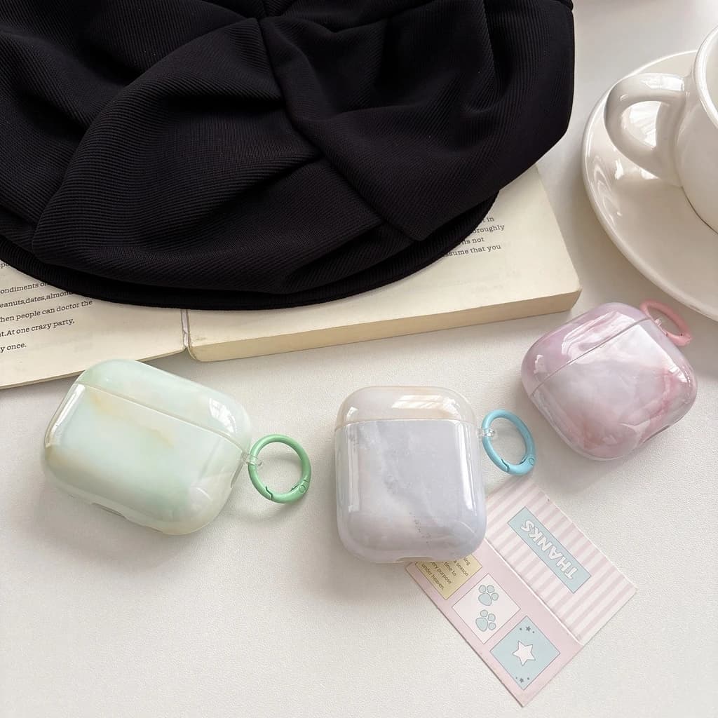 Custodia Protettiva Minimalista con Texture Marmorizzata e Superficie Lucida per Auricolari AirPods 2 3 4 Pro Pro2 Pro3