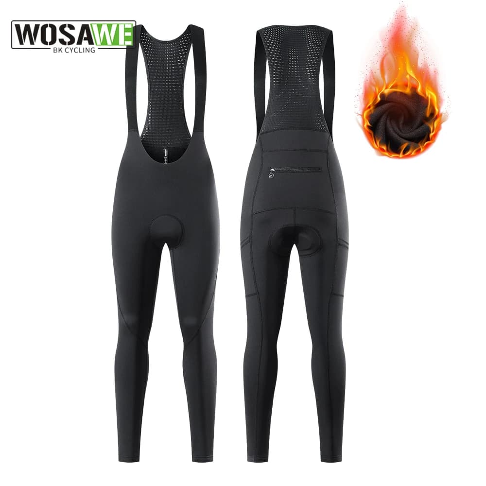 WOSAWE pants with bicycle straps winter bike clothing for women shorts with cycling straps in winter thermal fleece windproof MTB tights hot