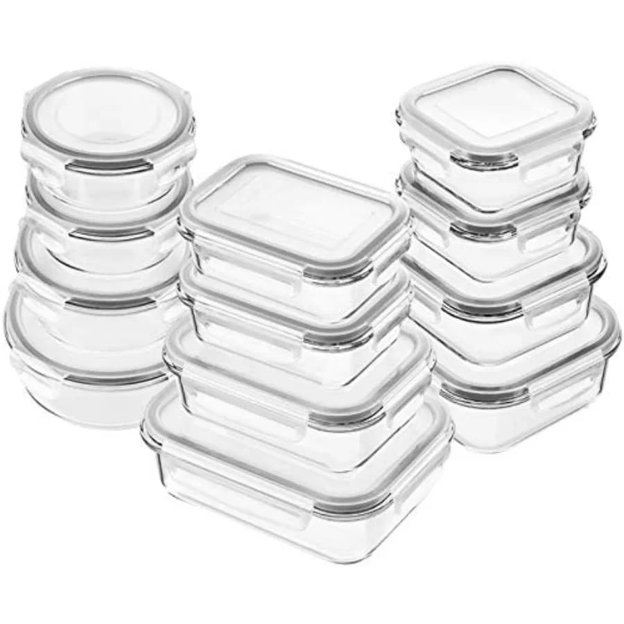Contenitori in vetro per alimenti [24 pezzi] Scatole Bento ermetiche per la preparazione dei pasti, a tenuta stagna, 12 coperchi e 12 contenitori