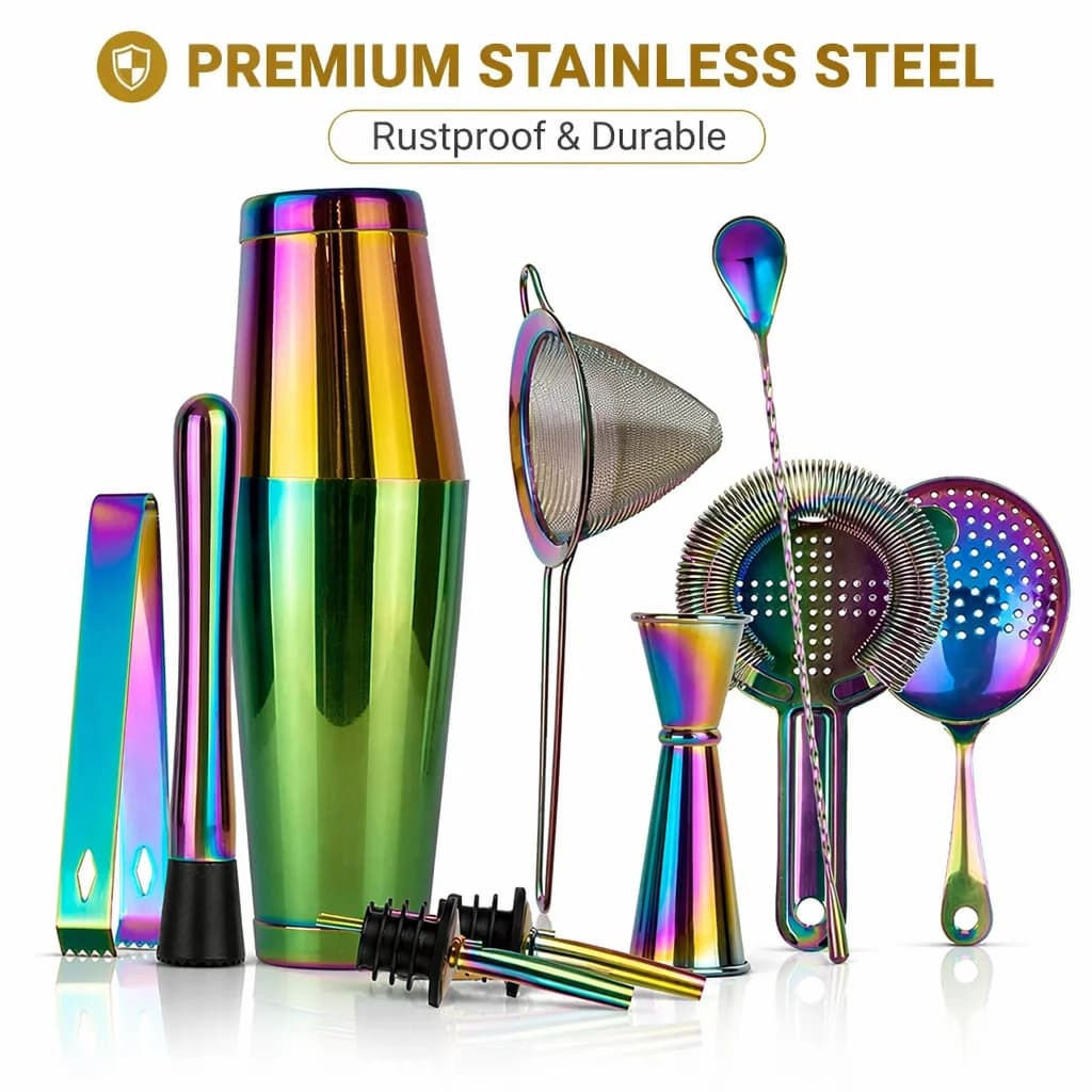 Rainbow Stainless Steel Cocktail Shaker Set Bartender Bar Tools Kit