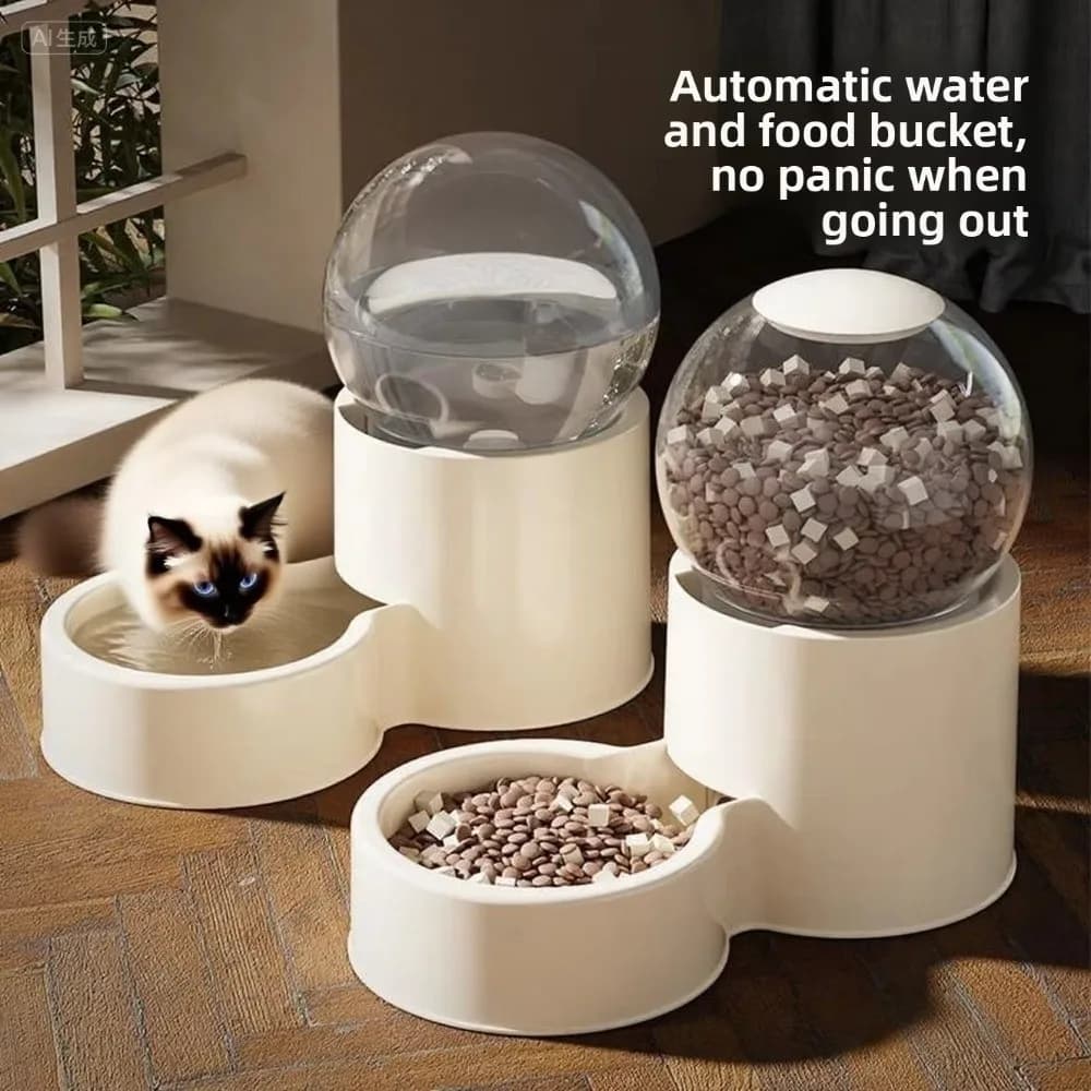 Large Capacity Automatic Pet Feeder Plastic Leakproof Pet Food Bowl Visual Window Neck Protection Food Water Container
