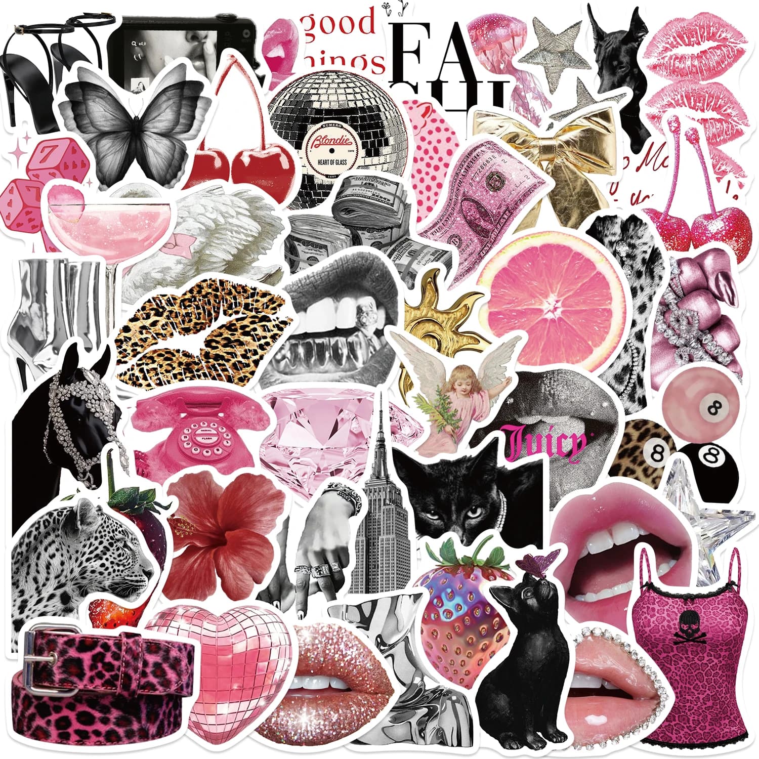 50 Pezzi Adesivi Punk Rosa Cool per Graffiti, Skateboard, Moto, Notebook, Frigorifero, Adesivi in PVC