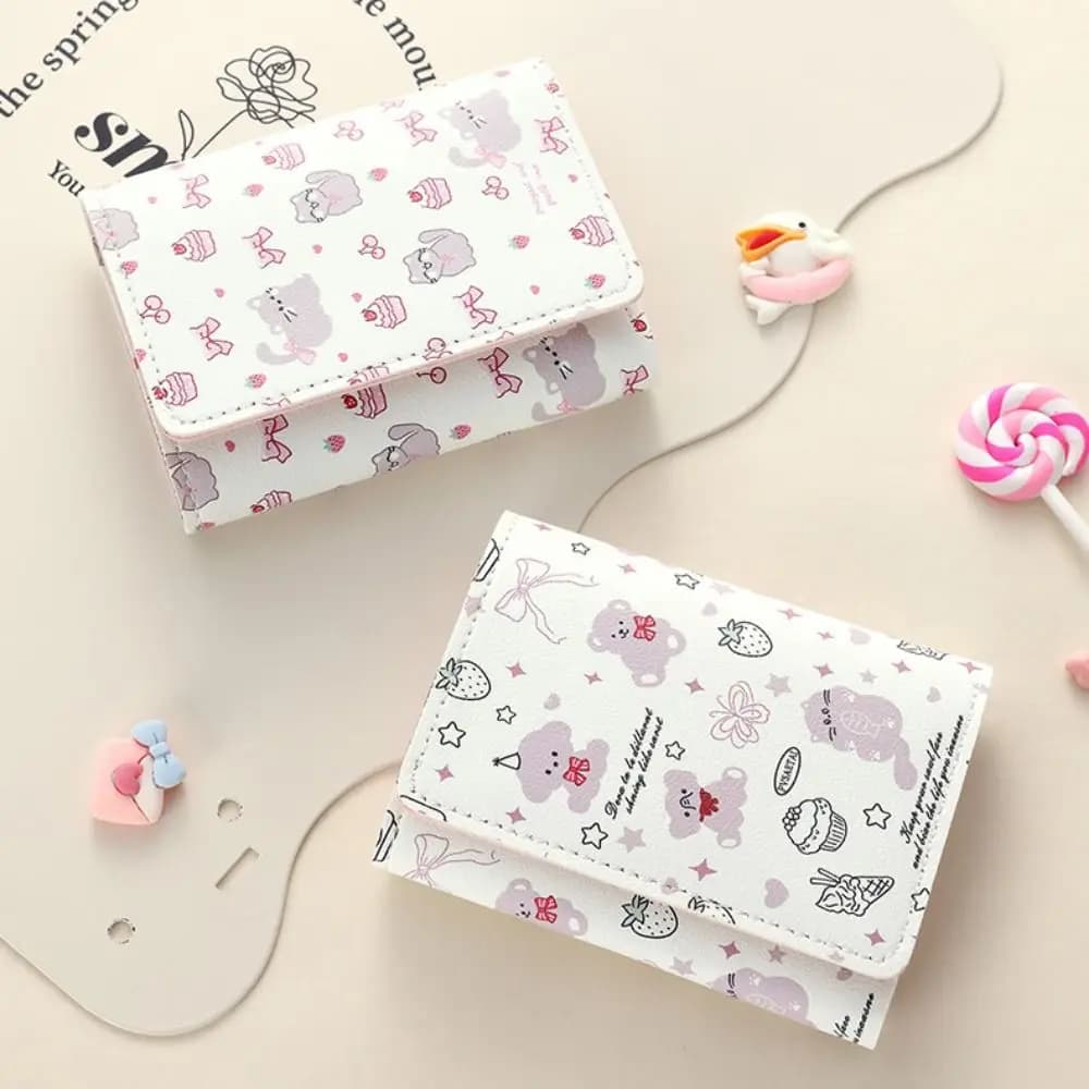 Portamonete Cartoon Kitty Portamonete Portamonete corto in pelle PU Kawaii Porta carte Portafoglio Bowknot per donna Uomo Regalo