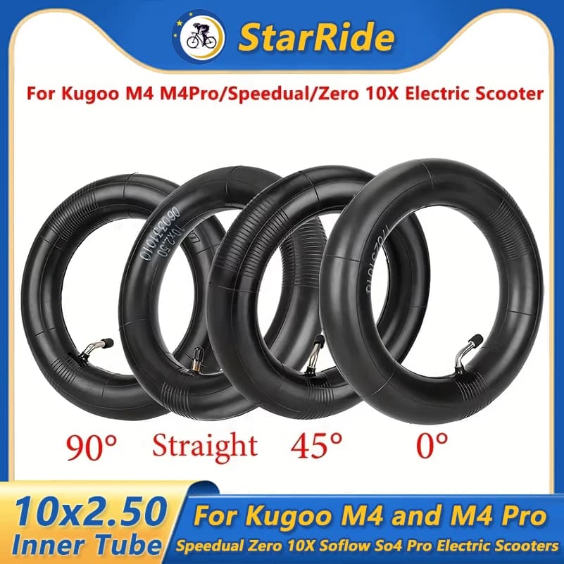Camera d'aria 10x2,50 con 0 ° 90 ° 45 ° Valvola diritta per scooter elettrico Kugoo M4 M4Pro/Zero 10X 80/65-6 10X3.0 255X80 pneumatico interno