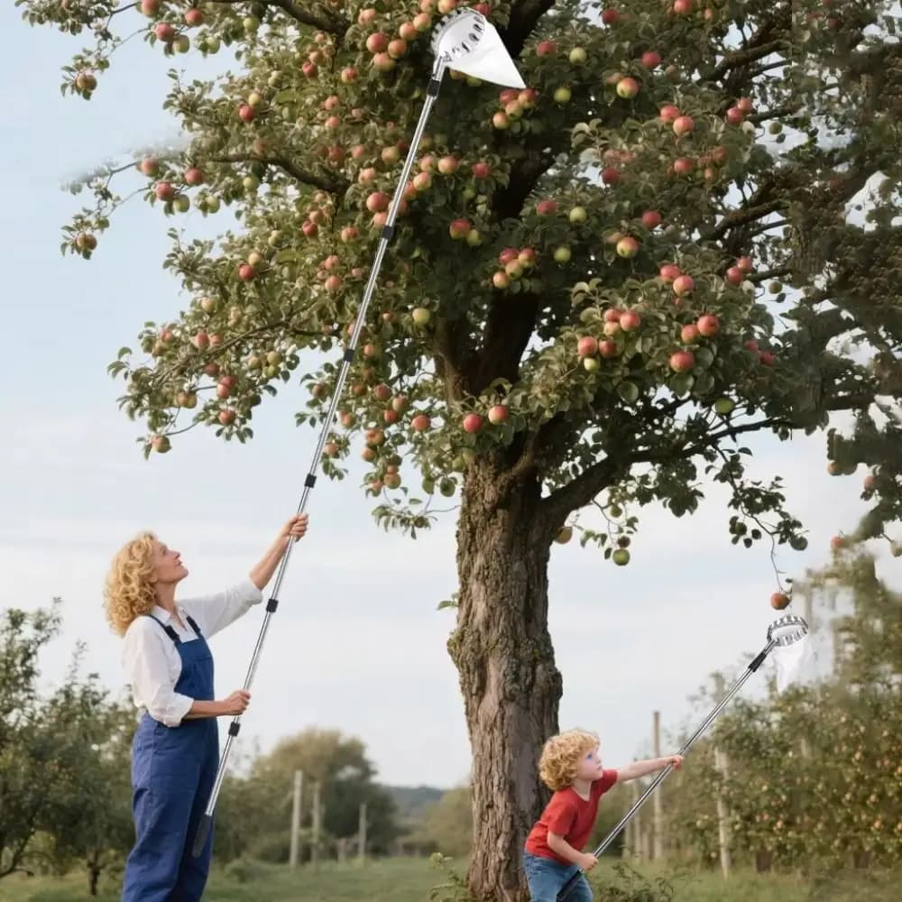 Raccogli Frutta in Acciaio Inossidabile, Asta Telescopica per Alberi Alti, Strumento da Frutteto Smontabile, Asta di Giunzione in Acciaio Inossidabile Salva-Lavoro