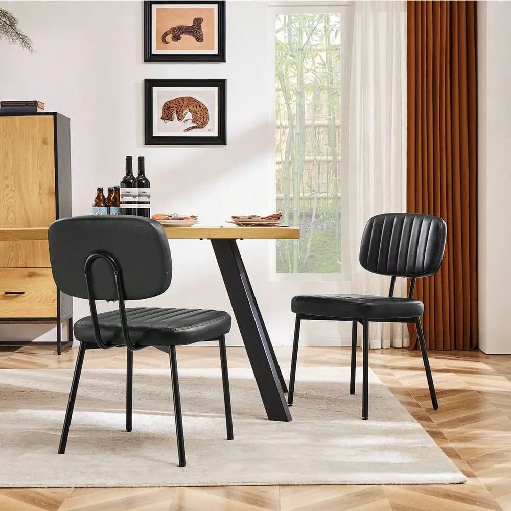 Set di 2 sedie da pranzo, sedie imbottite in stile Mid-Century Modern per cucina e sala da pranzo, con cuscino in similpelle e struttura in metallo.