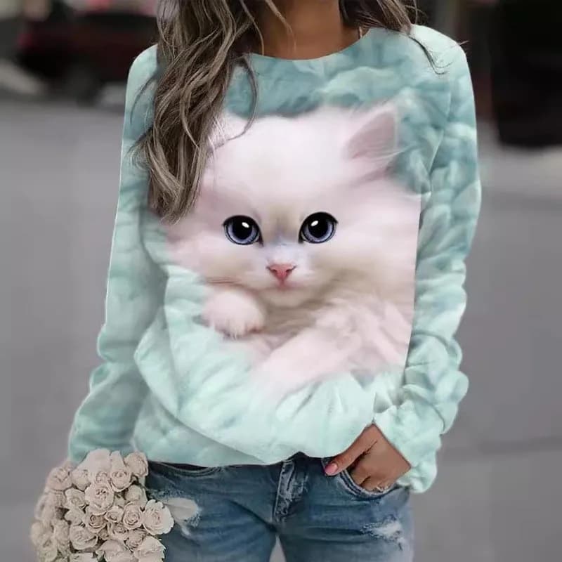European Fashion Women's Animal Print round Neck Long Sleeve Sweatshirt Comfortable Casual Style Ladies' Hoodie