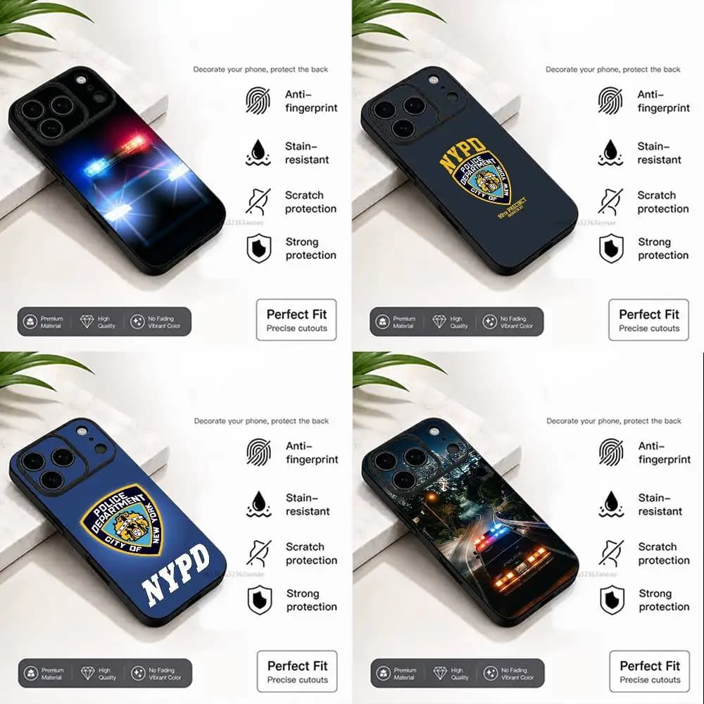 Custodia per iPhone del Dipartimento di Polizia di New York City per iPhone 17, 16, 15, 14, 13, 12, 11, Plus, Pro Max, XS, X, XR, SE, Mini, 8, 7, in Silicone Morbido Nero
