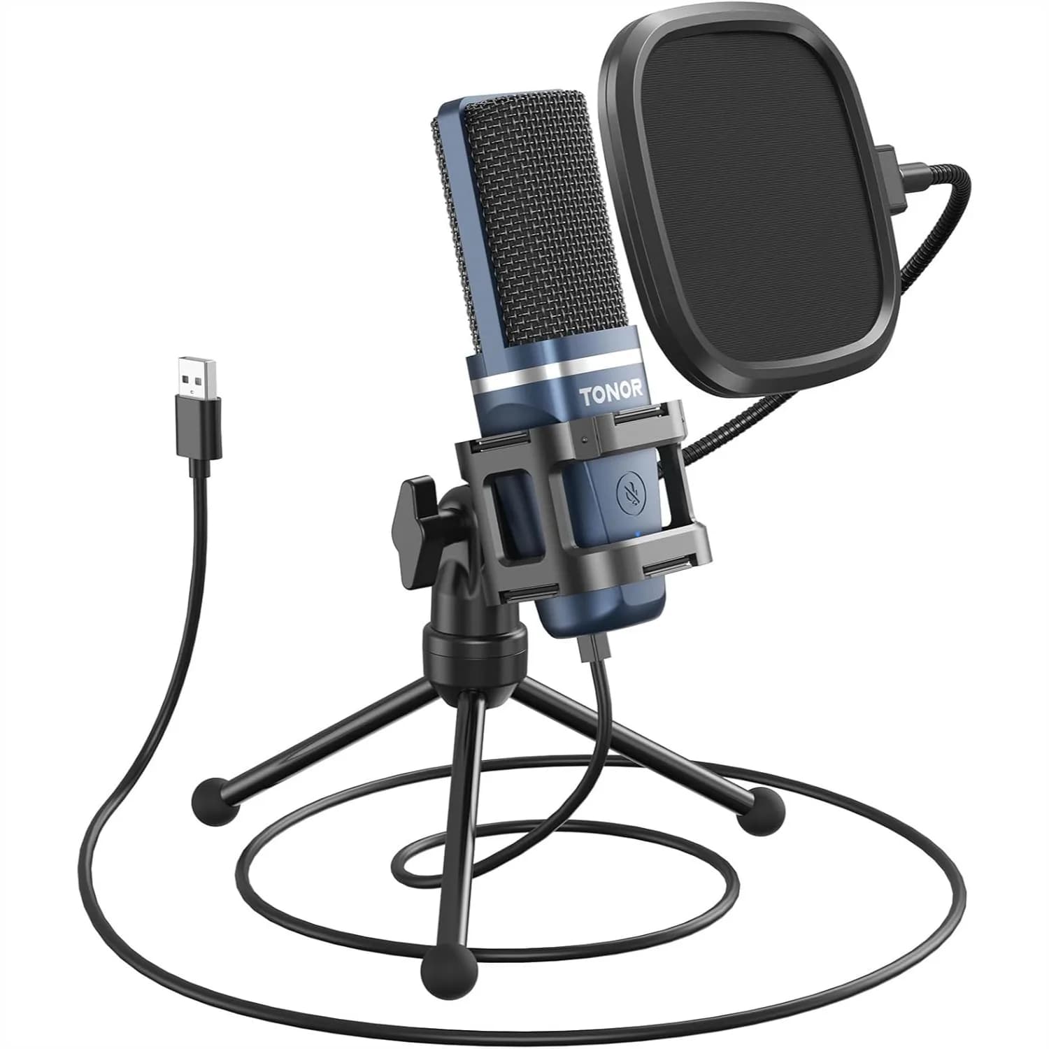 Microfono USB per Podcast, Microfono a Condensatore Cardioide per PC con Supporto a Treppiede e Filtro Anti-Pop per Streaming, Registrazione, Gaming