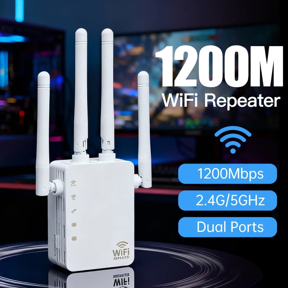 AC1200 WiFi Repeater Dual Band 2.4G/5GHz Wireless Range Extender 1200Mbps with Dual Ethernet Ports US Plug for Home Router