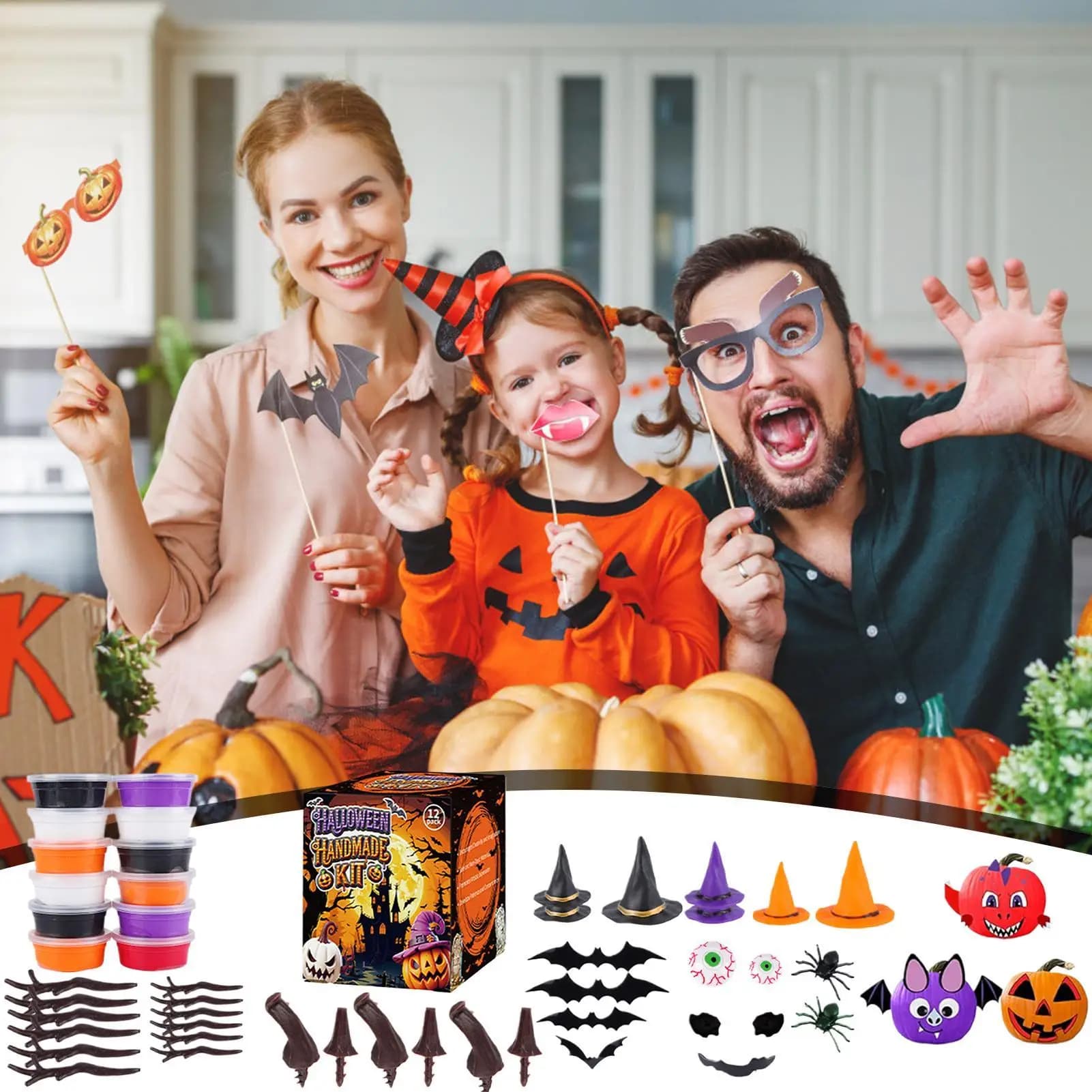 Kit di argilla artigianale per zucca di Halloween per bambini Decorazioni di Halloween Set di plastilina Fai da te Zucca Pipistrello Bulbo oculare Giocattoli educativi di Halloween