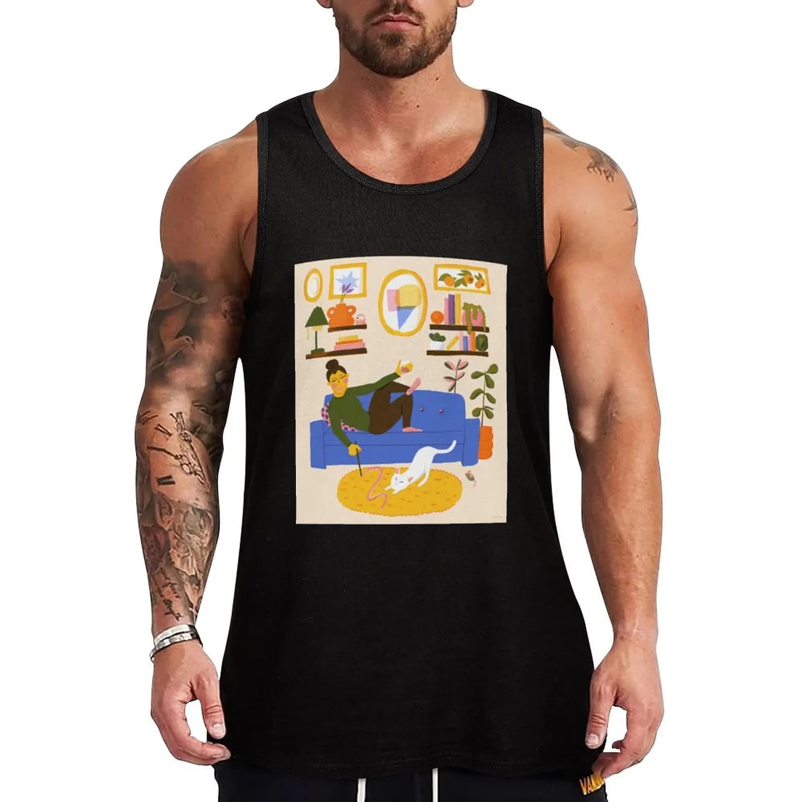 Cat Lady Tank Top con stampa neutra, senza maniche, con grafica semplice