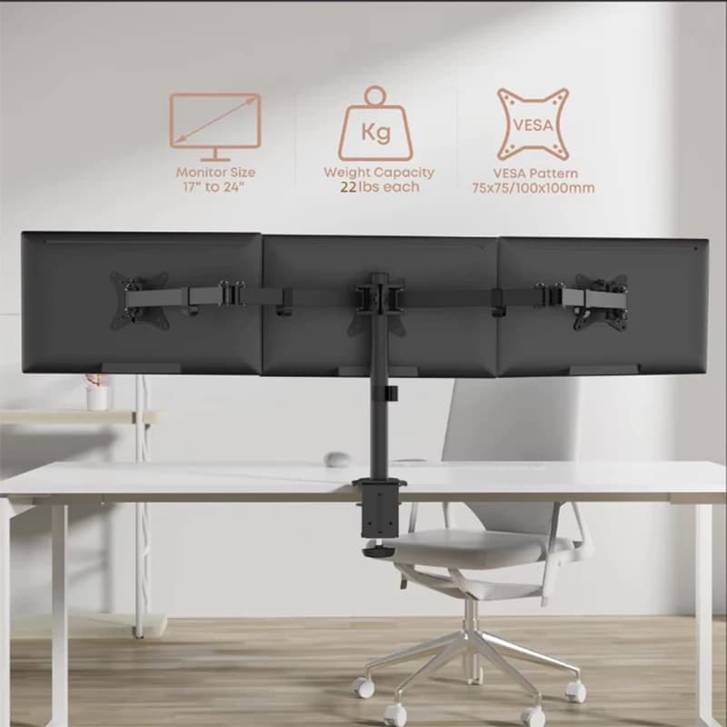 Triple-screen computer monitor support for 13-27 inch multi-monitor screen support with VESA 75/100 multi- swivel monitor support
