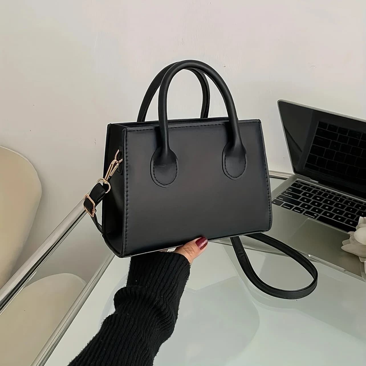 Trendy Square Handbag for Women Simple Mini Crossbody Bag, Minimalist Top Handle Shoulder Bag Solid Color Purse Designer Bag