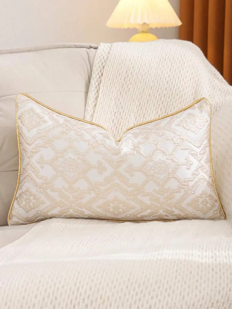 1pc Gold Decorative Throw Pillow Cover, Jacquard Gold Thread Geometric Texture Cushion Cover, Sofa Bedroom Minimalist Luxury