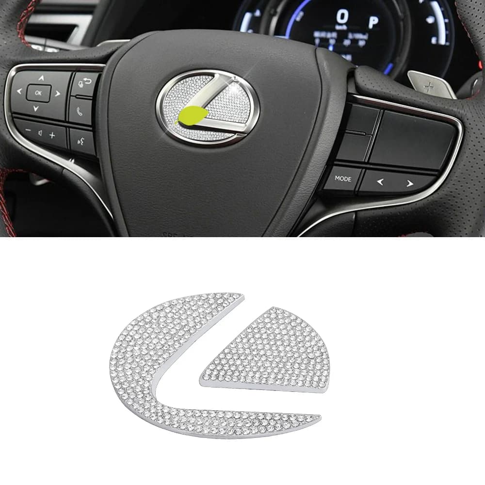 DIYSMART per Lexus Accessori Volante Bling Logo Emblema Copertura NX RX IS ES GX GS LC LS UX Decalcomanie Adesivo Cristallo Argento