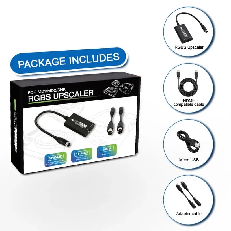 RGBS Upscaler per SEGA MD1 MD2 SNK Console di gioco Adattatore convertitore HDMI 1080P con interruttore rapporto di aspetto 16:9/4:3