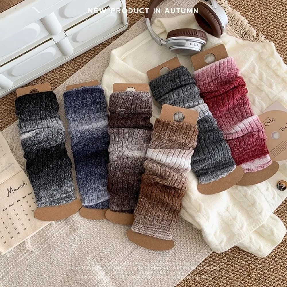 New Gradient Color Leg Warmers Knitted Harajuku Mid-Calf Sock Thickened Boot Covers Women