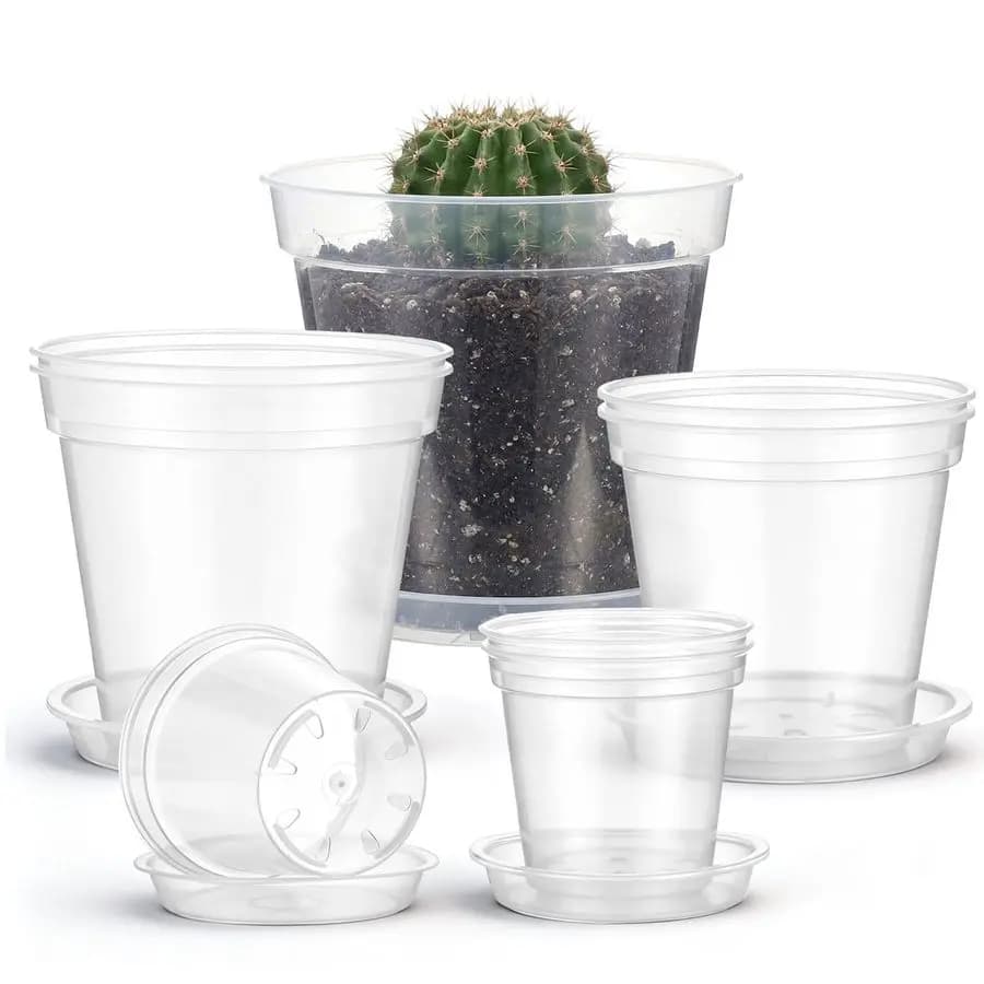 Set of 8 Transparent Plant Vases, Large Plastic Vases with Radical Health Drainage Holes, for Interior and Exterior, Various Sizes