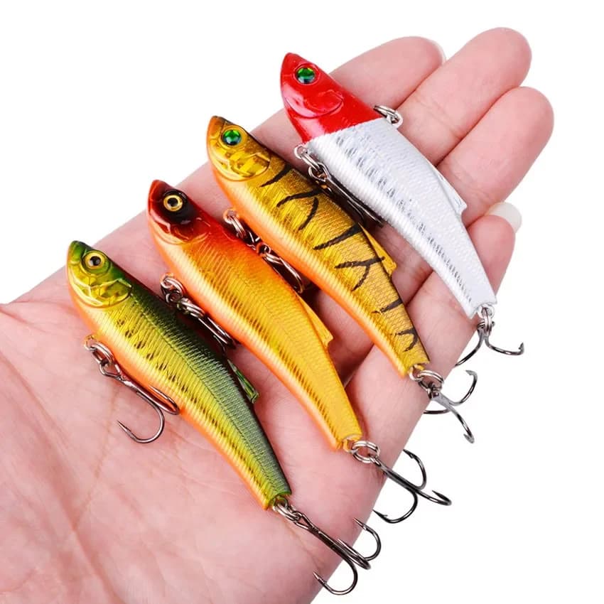1 PZ 7 cm / 17.8g Inverno Duro Mare Richiamo di Pesca VIB 3D Esca Occhi Il Girevole Diving Jig Wing Wobbler Pesca Manovella Esche Swimbait