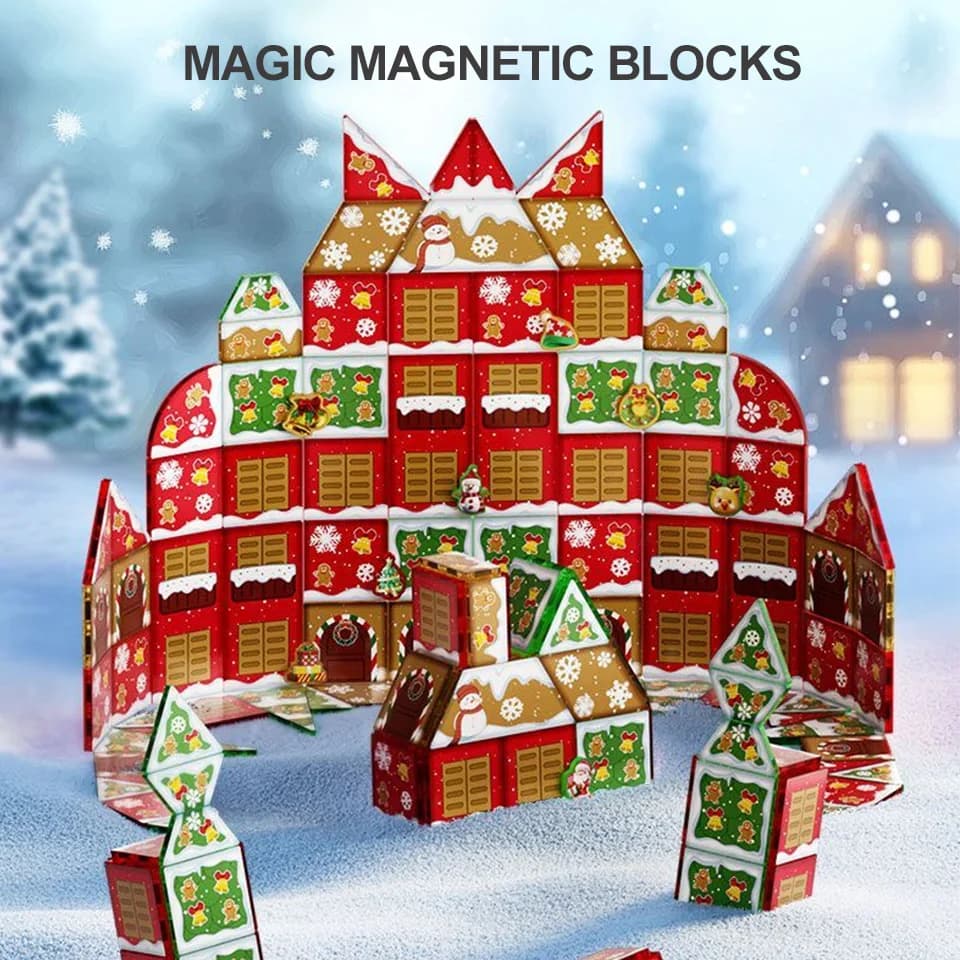 70/104/152pcs Christmas Colorful Window Magnetic Tile Building Blocks Set DIY Puzzle 3D Puzzle New Year Toys Christmas Gifts