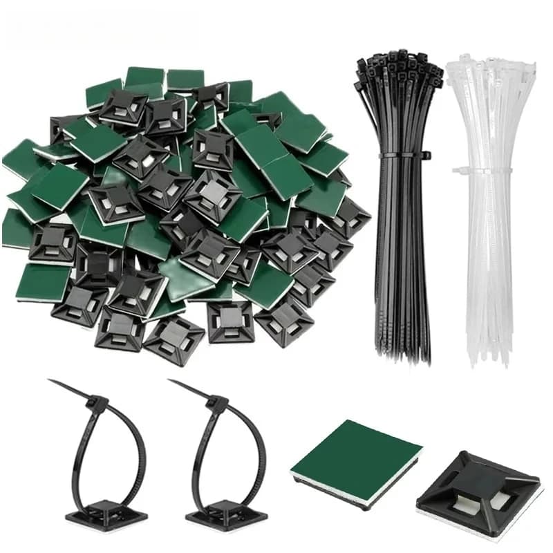 100Set Supporti per fascette con cerniera Supporto autoadesivo Organizzatore di cavi Clip di gestione Ancoraggi a parete per un fissaggio sicuro della luce di tenuta del filo