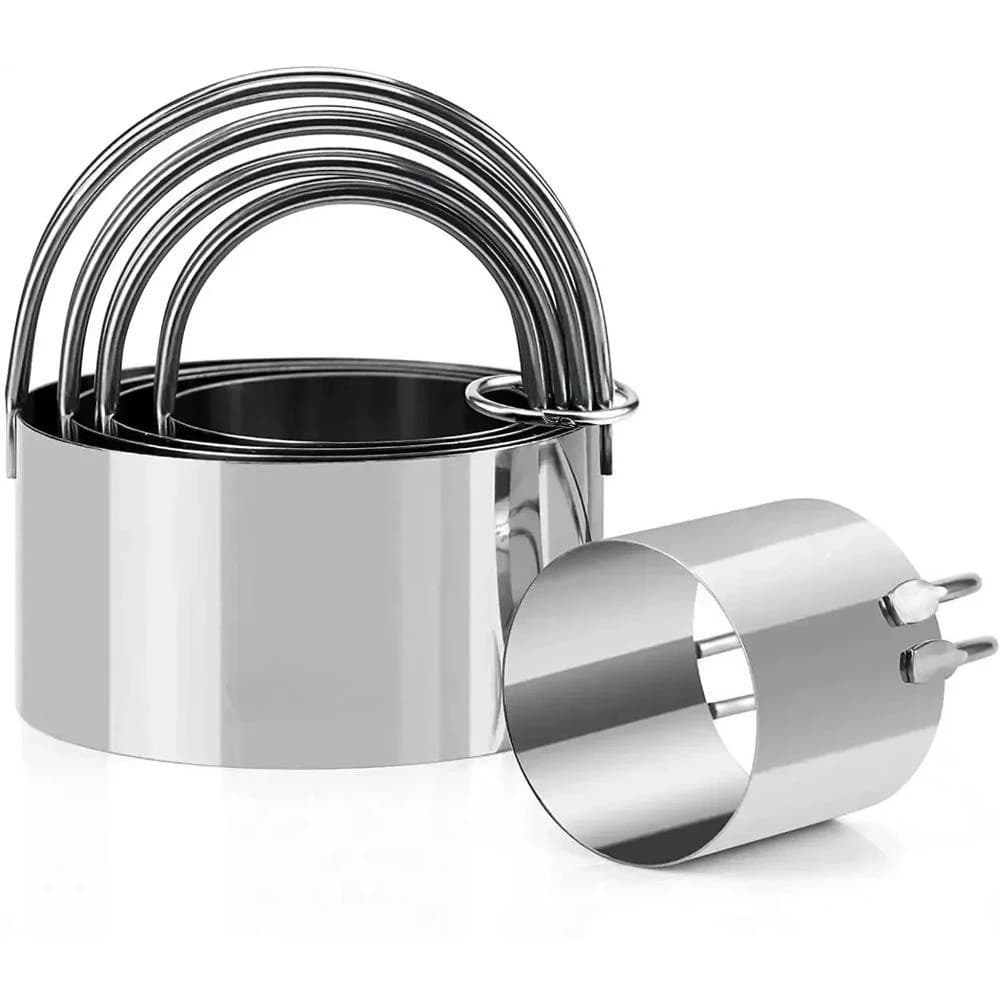 Stainless Steel Round Biscuits Set with Handle, Professional Tools for Kneading and Cooking