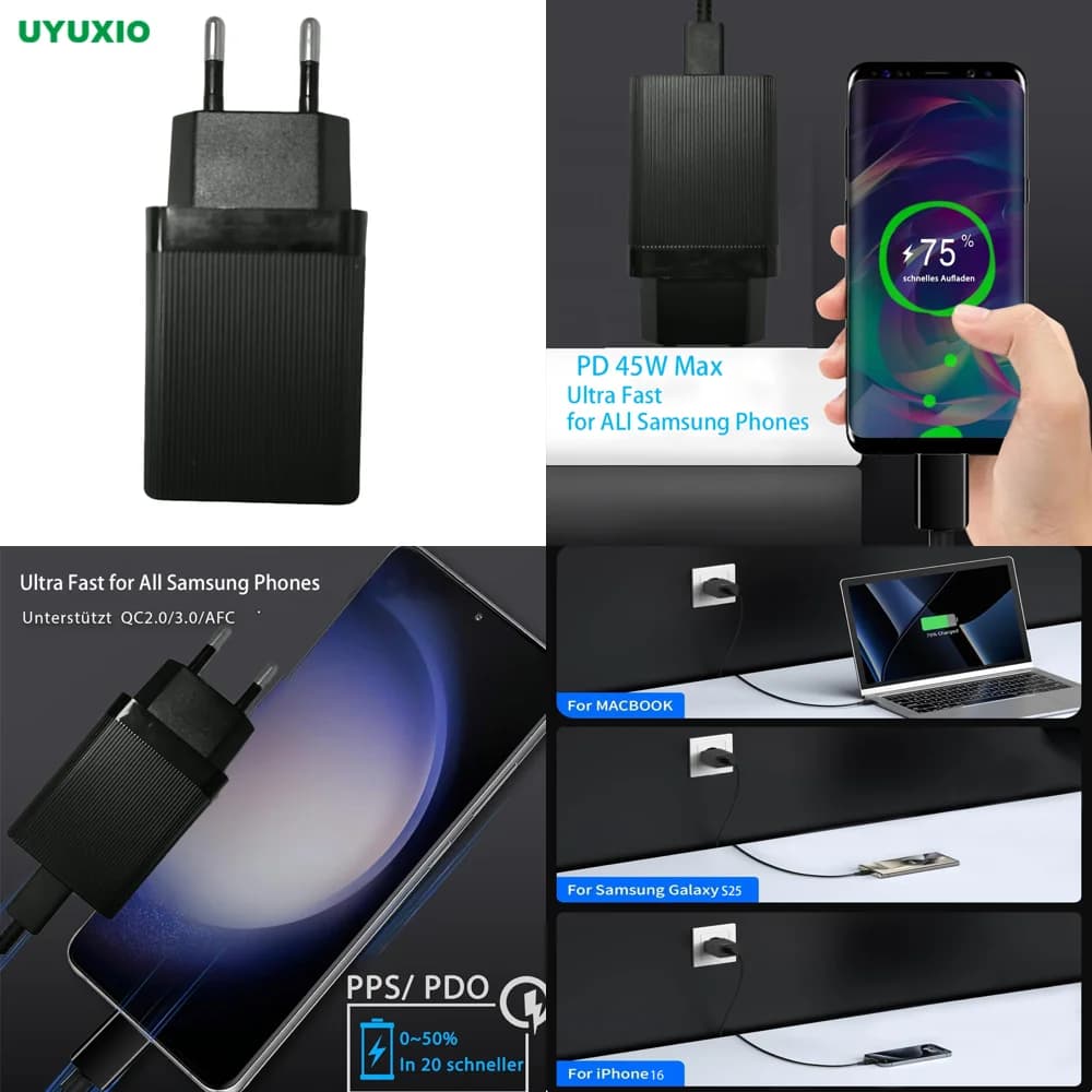 UYUXIO Nuovo Caricabatterie USB C a Ricarica Rapida PD 4.0 Turbo Adattatore da Muro per iPhone Samsung Telefoni Cellulari