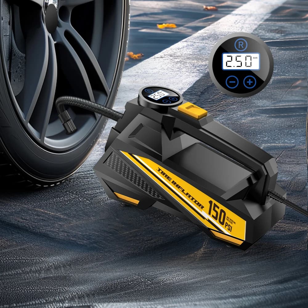 Gonfiatore per pneumatici con filo CARSUN 12V 150PSI con TPMS e luce LED, compressore d'aria portatile per palla per bici da moto per auto
