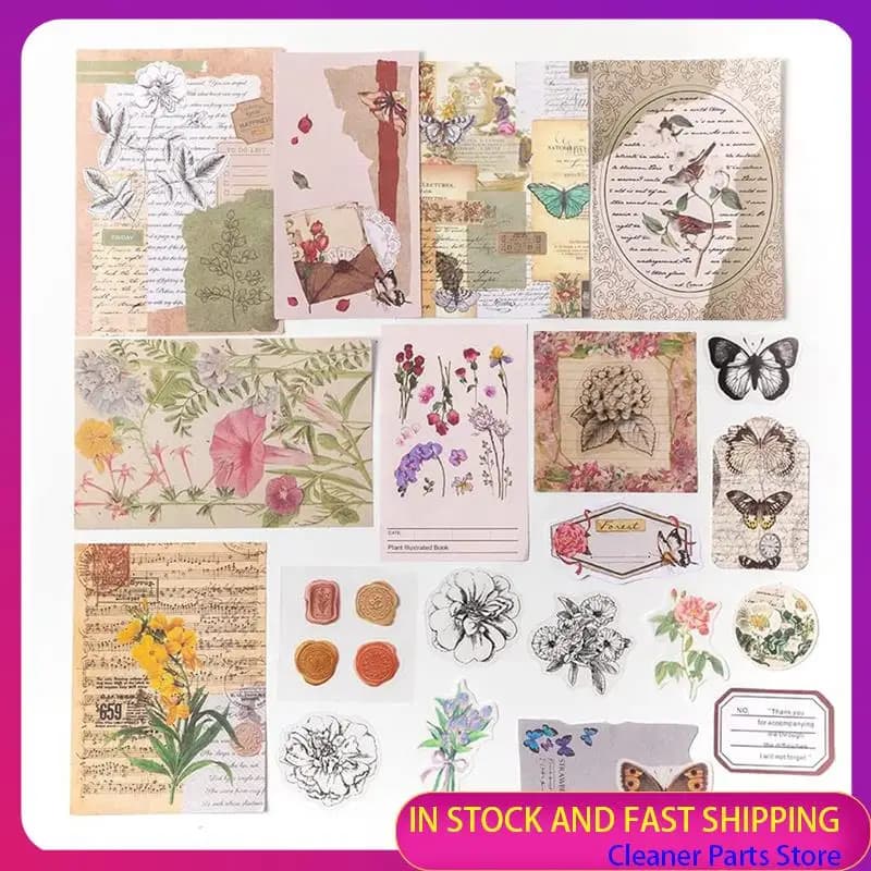 HOT SALE-260Pcs Vintage Scrapbooking Stickers Pack,DIY Retro Journaling Supplies Stickers Kit,Flowers Scrapbook Paper Accessorie