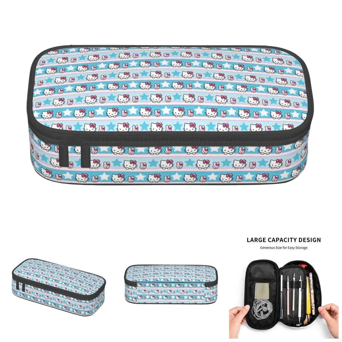 Astuccio per matite con motivo a stelle, orsetto e Hello Kitty, per ragazzi e ragazze, con motivo senza cuciture, astuccio anime per studenti, articoli di cancelleria