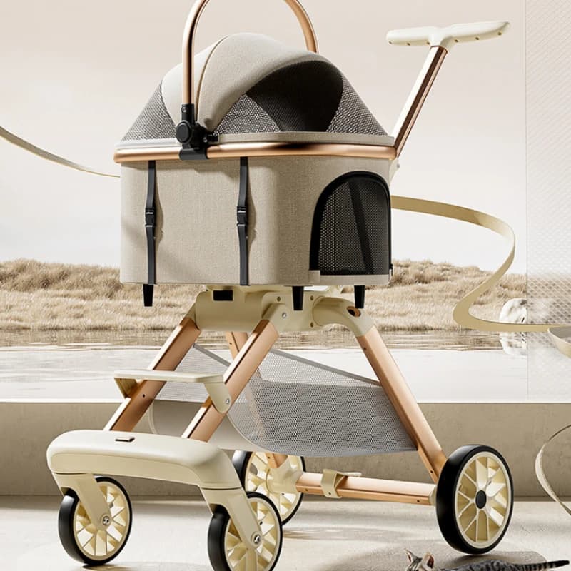 Foldable Pet Stroller for Cats & Dogs Detachable Aluminum Alloy Dog Cart Fashion Pushchair with Canopy Multi-Functional Dog Seat