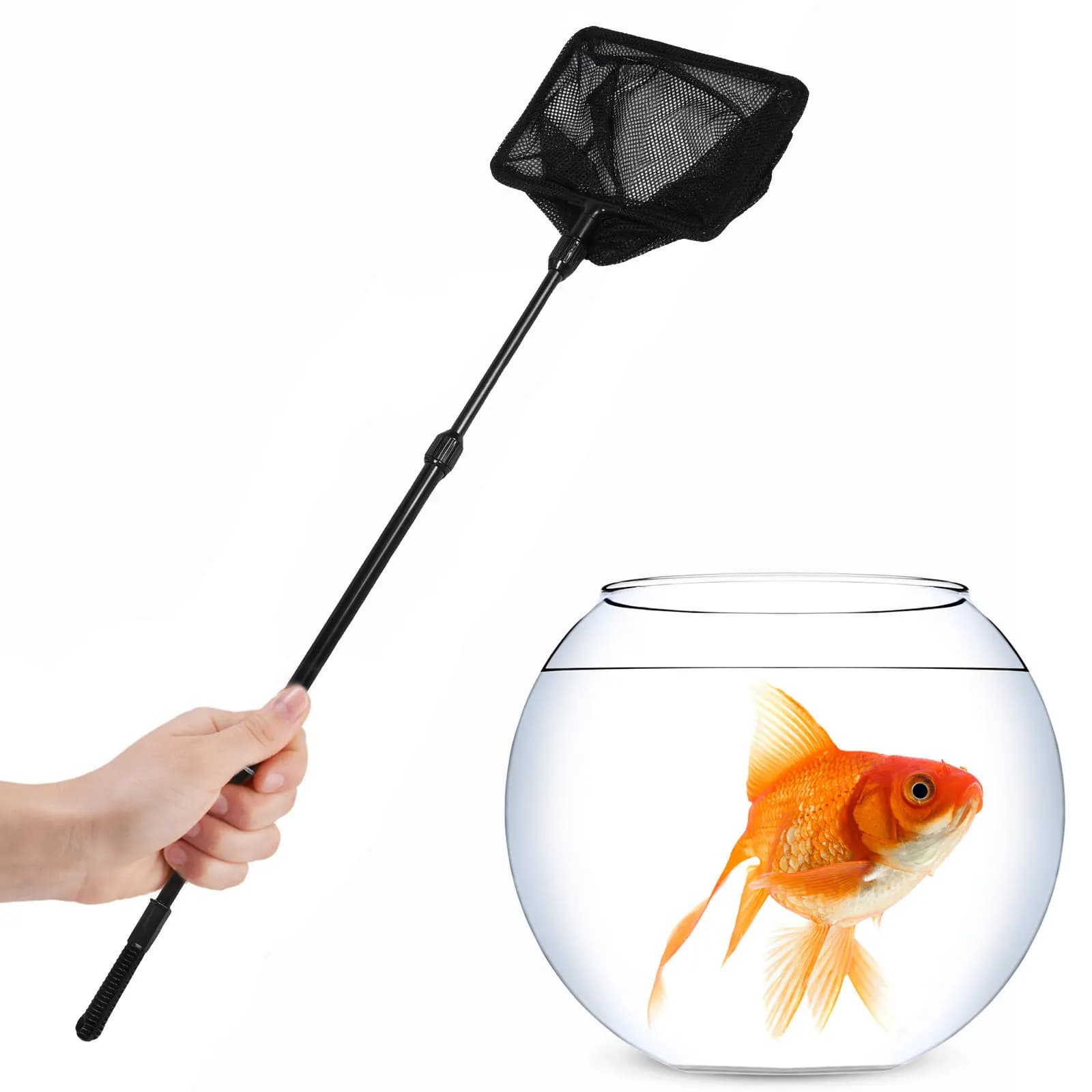 Extendable Fishing Net Nylon Mesh Telescopic Plastic Pole Handle Non-Absorbent Coating Ergonomic Landing Net for Lake Pond